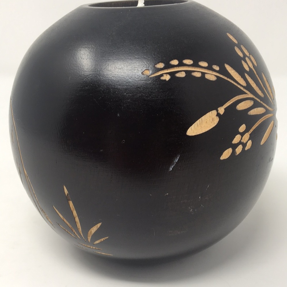 Carved  Wood Spherical Tea Light Holder - Picture 8 of 10
